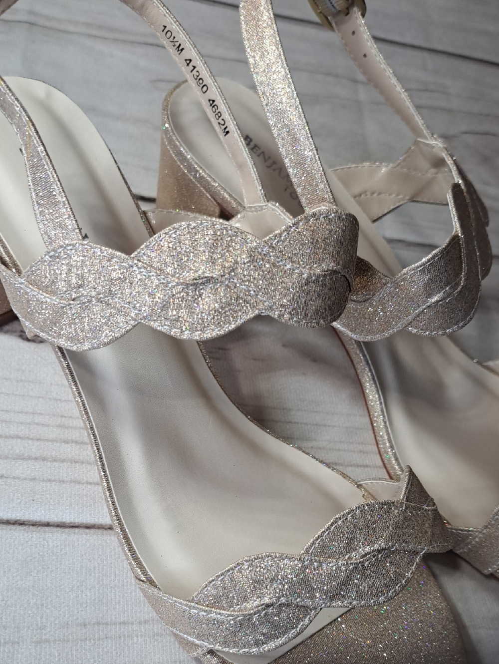 Benjamin Walk Glitter Braided Strap Sandals With Small Chunky Heel - Champagne - Picture 8 of 9